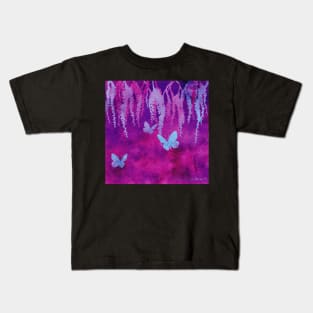 Wisteria and Butterflies Negative Painting Neon Kids T-Shirt